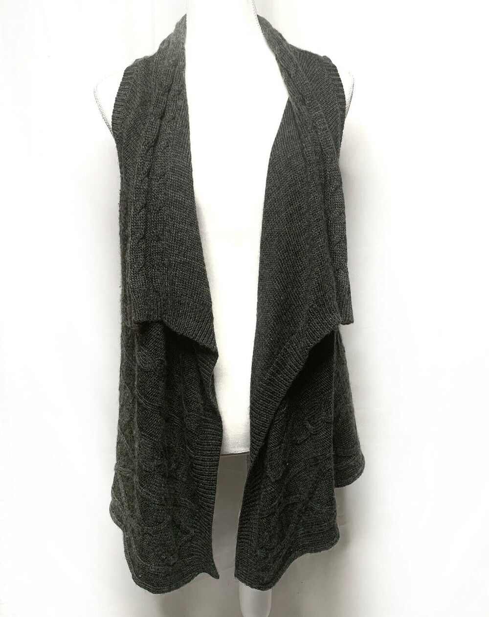Madison Open Front Rib Duster Cardigan knit Flyaway Sweater Size Medium Gray